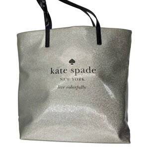 Kate‎ Spade New York Glitter Tote Bag Silver Sparkle Everyday Carryall